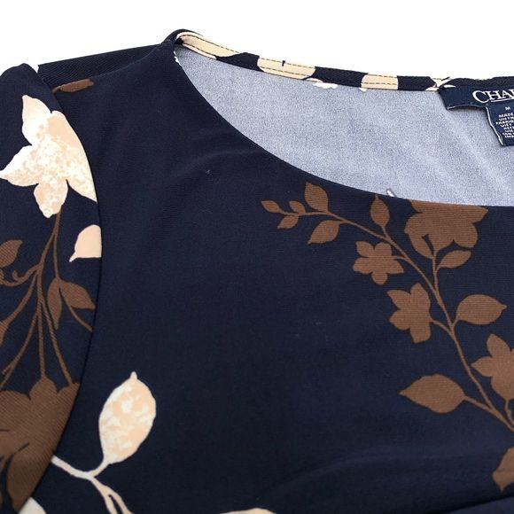 Chaps Floral Ruched 3/4 Sleeves Sheath Dress Size M - Picture 6 of 11